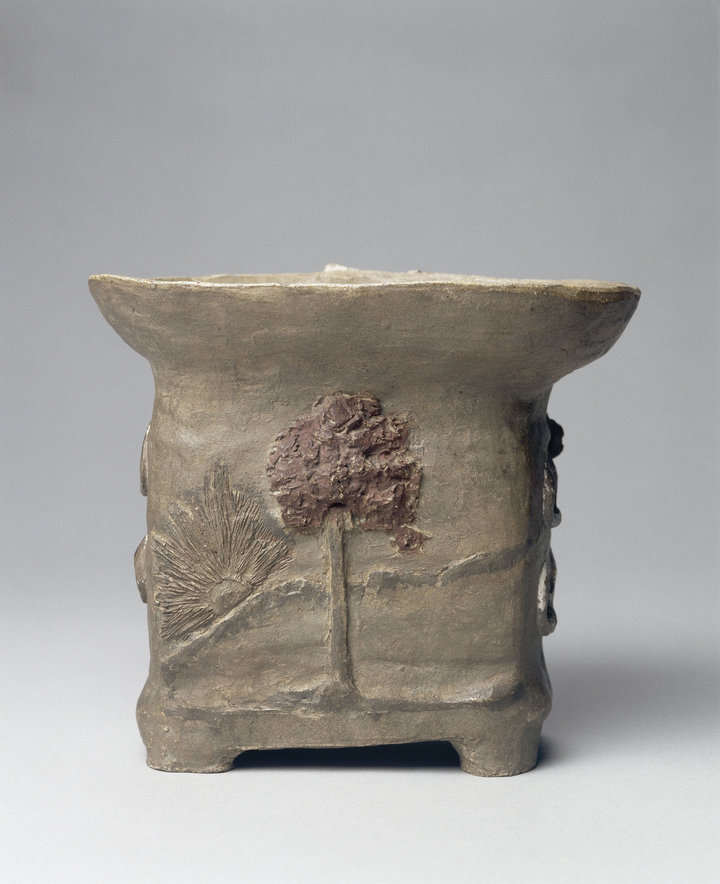 Paul Gauguin, Vase with Bather and Sunset, 1887-88, Unglazed stoneware, modeled decoration, with slip and gilded highlights, 13.1 × 15.1 × 11.6 cm, Musée d'Orsay, Paris