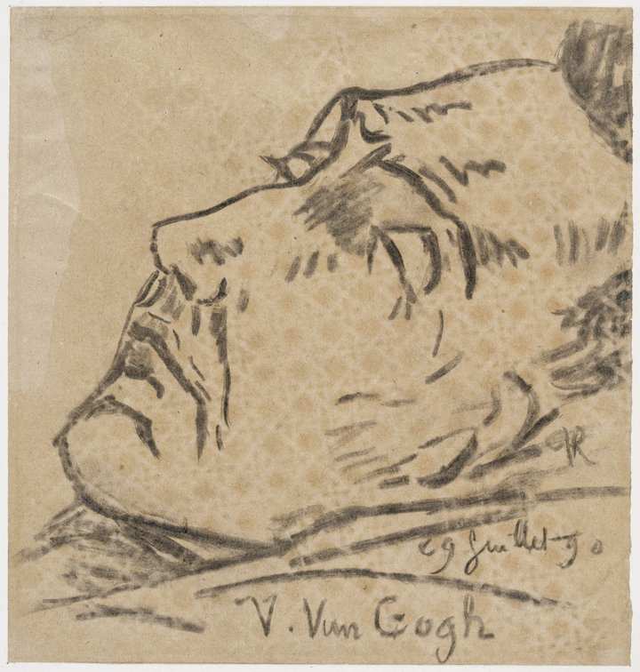 Paul van Ryssel (pseudonym for Paul Gachet), Portrait of Vincent van Gogh on his Deathbed, 1890,  charcoal on paper, 48 × 41 cm, Musée d’Orsay, Paris