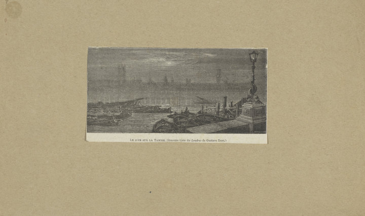 Stephane Pannemaker, Evening on the Thames (Le soir sur la Tamise) (after Gustave Doré),1872–90, wood engraving and letterpress on paper, 7.9 x 16.6 cm, Van Gogh Museum, Amsterdam (Vincent van Gogh Foundation)