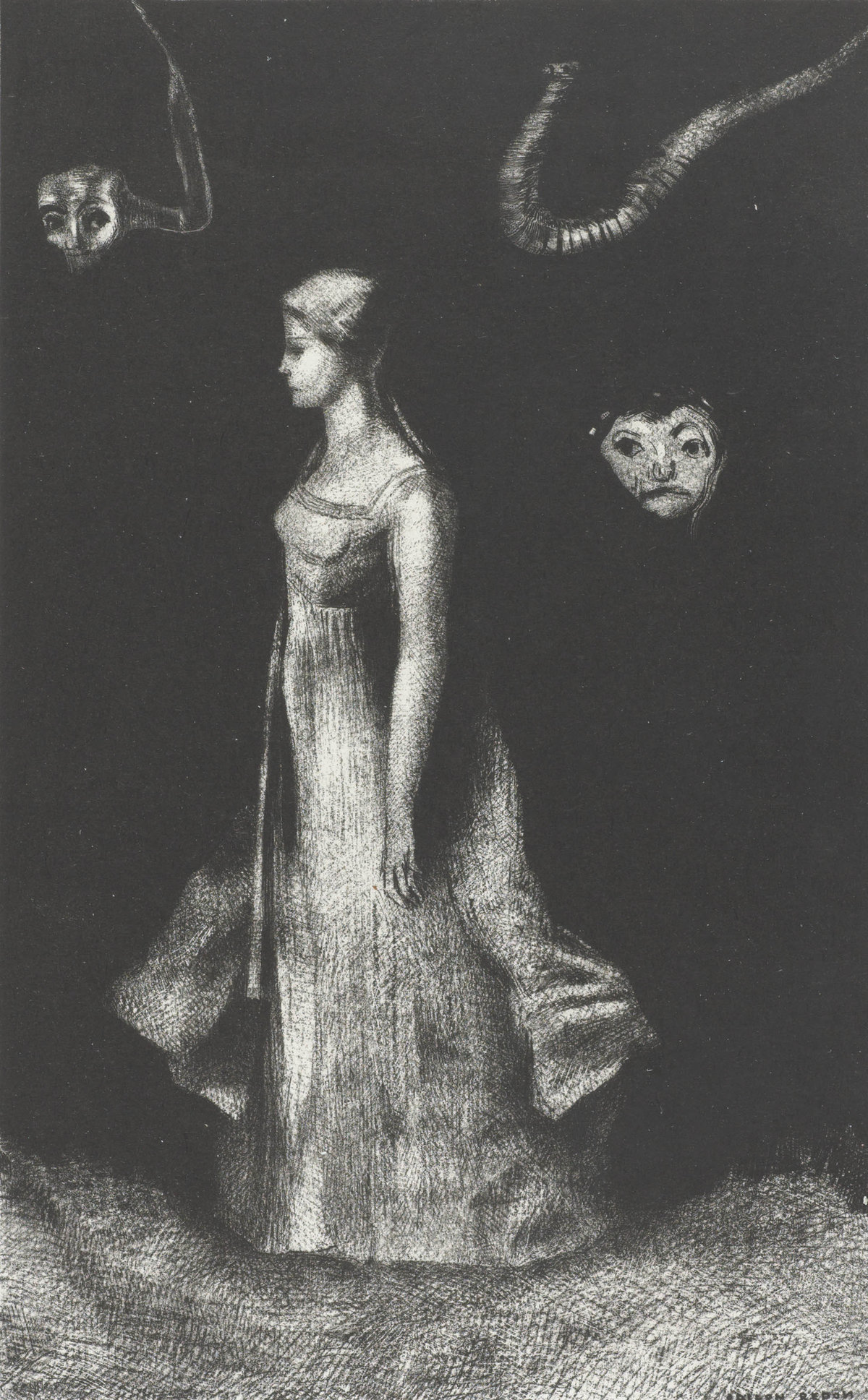 Odilon Redon, Hantise, 1894. Lithograph in black on chine collé on wove paper, 36.6 × 22.9 cm. Van Gogh Museum, Amsterdam (State of the Netherlands), p0875N1996