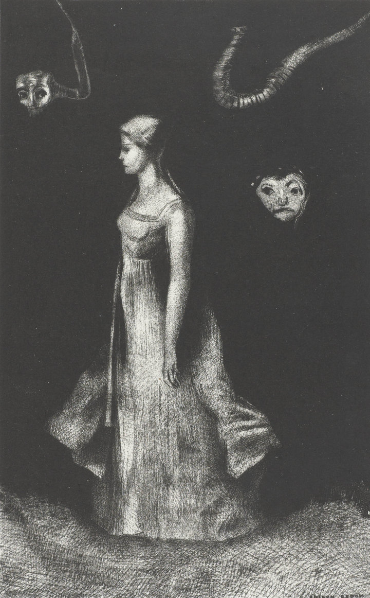 Odilon Redon, Hantise, 1894. Lithograph in black on chine collé on wove paper, 36.6 × 22.9 cm. Van Gogh Museum, Amsterdam (State of the Netherlands), p0875N1996