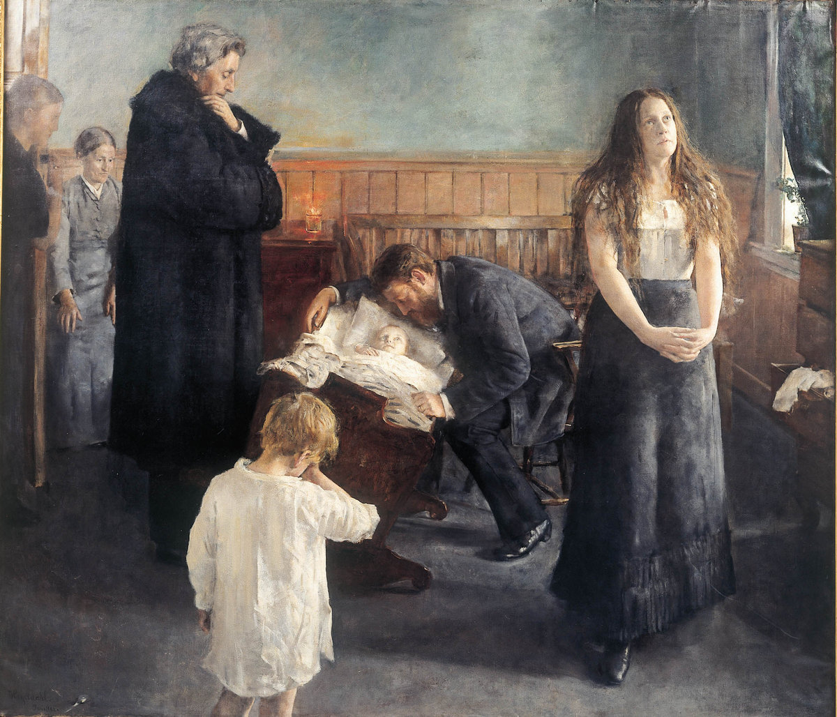 Hans Heyerdahl, The Dying Child, 1881 (dated 1882), oil on canvas, 194 × 224 cm, Musée Francisque Mandet, Riom 
