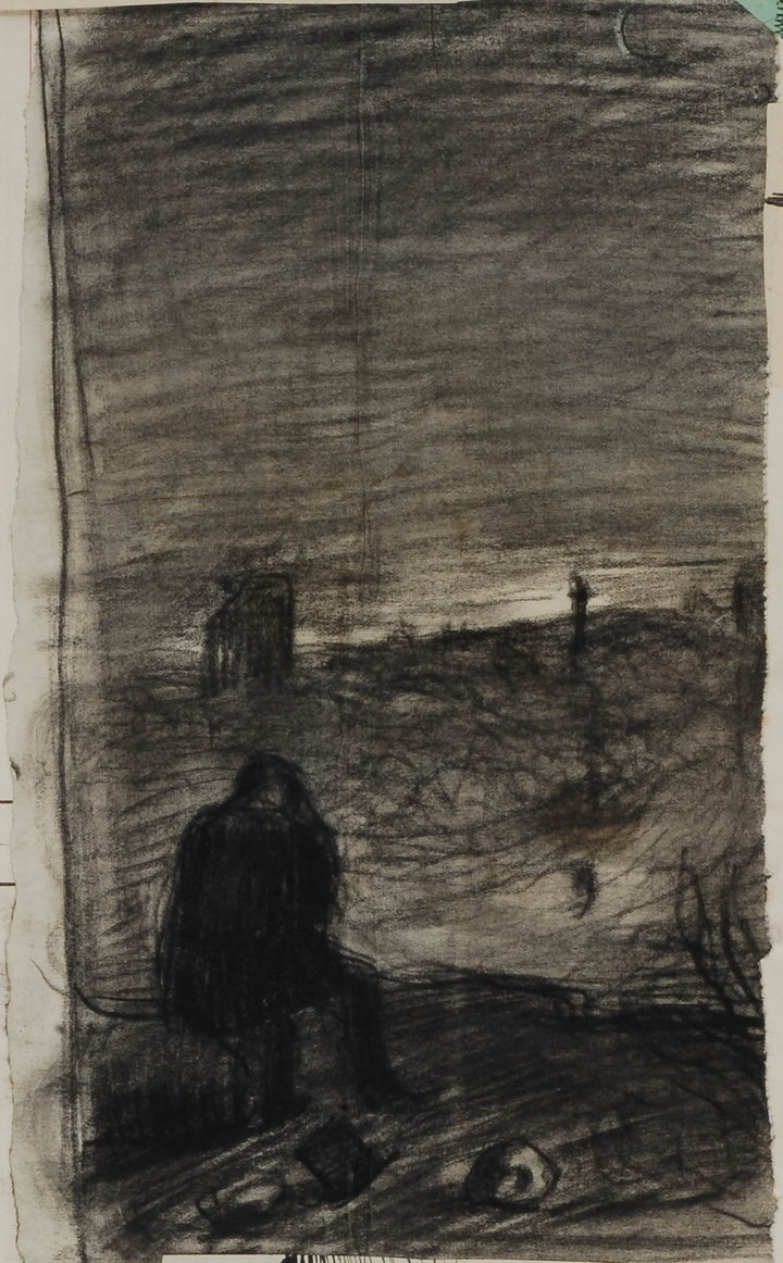 Emile Bernard, Sketch of a figure in a landscape from the album L’enfance d’un peintre, c. 1885, charcoal on paper Kunsthalle Bremen, Der Kunstverein in Bremen 