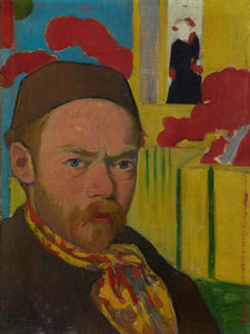 Meijer de Haan,  Self-Portrait against a Japanese Background, 1889–90, oil on canvas, 32.4 × 24.5 cm, formerly in the Triton Collection Foundation (stolen)