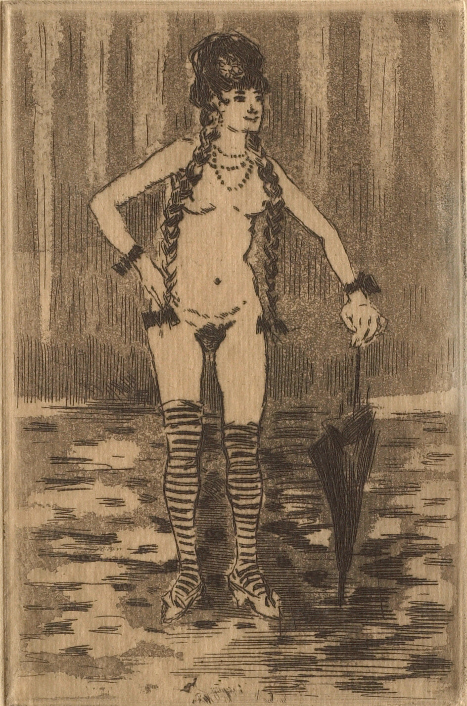 Jean-Louis Forain, Rejected Frontispiece for Marthe: Histoire d’une fille, 1879, etching and aquatint on laid paper, 19.2 × 11.8 cm, Clark Art Institute, Williamstown, MA, acquired by the Clark