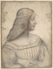 Leonardo da Vinci. Portrait of Isabelle d’Este, 1499–1500. Red and black chalk and stumping, ochre chalk, white highlights on paper, 61 × 46.5 cm. Musée du Louvre, Paris