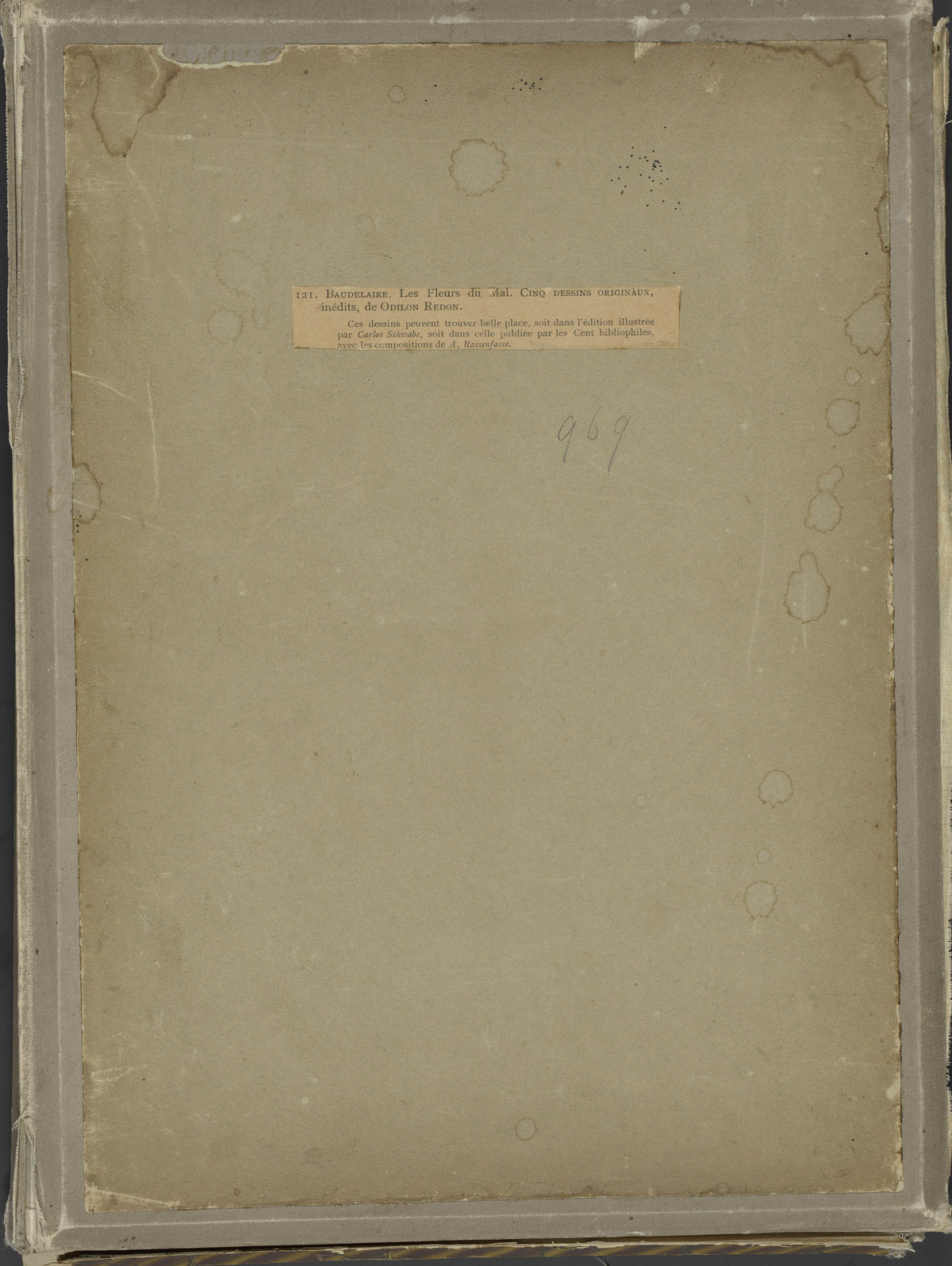 Portfolio in which the group of drawings related to Les Fleurs du Mal by Odilon Redon was sold in 1903
