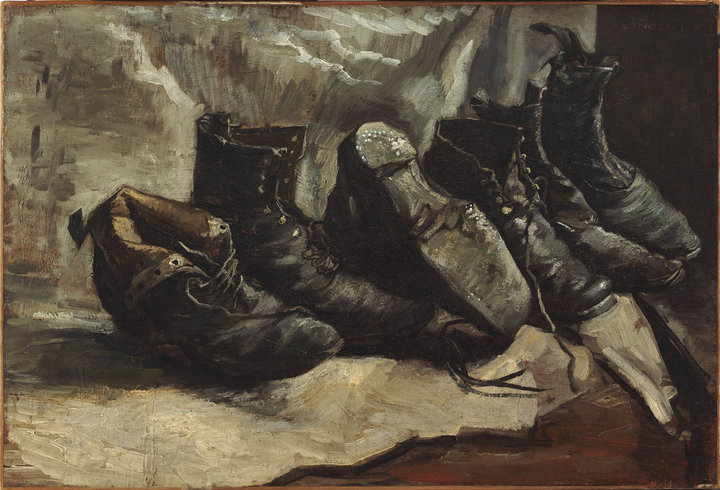Vincent van Gogh, Three Pairs of Shoes, 1886–87, oil on canvas, 49.8 × 72.5 cm, Harvard Art Museums/Fogg Museum, Cambridge, Massachusetts, Bequest from the Collection of Maurice Wertheim, Class of 1906, 1951.66 