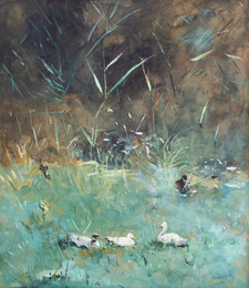 Willem Maris, Ducks in the Grass, undated, watercolour, 45 x 39 cm, Hein Klaver Kunsthandel, Baarn