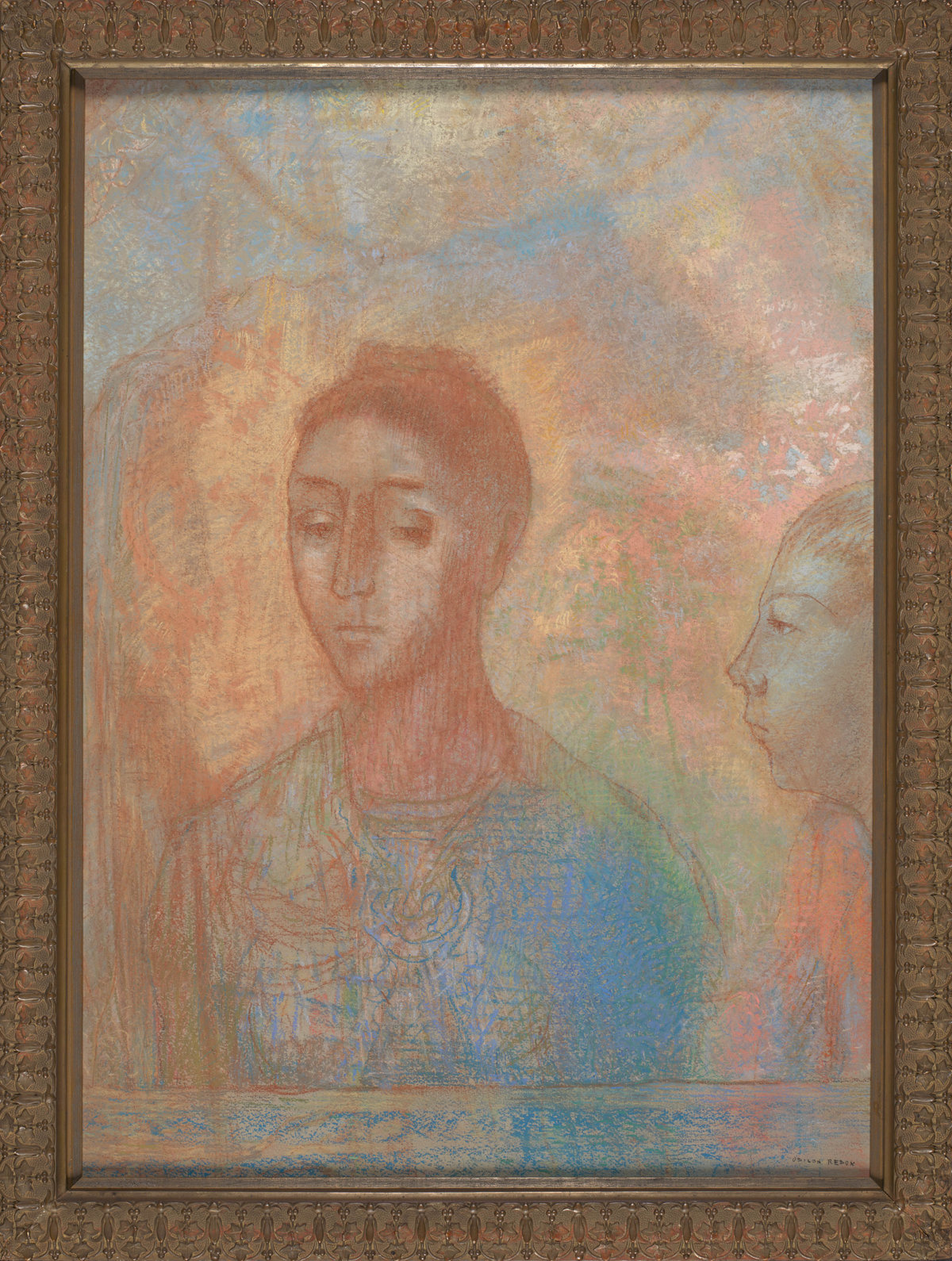 Odilon Redon, Woman and Child (Camille and Arï Redon), c. 1898, in its original frame by Boyer. Van Gogh Museum, Amsterdam (purchased with support from the Rembrandt Association, with the additional support from the Cultuurfonds, the Vincent van Gogh Foundation, and the Ministry of Welfare, Health and Culture)