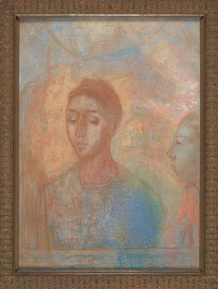 Odilon Redon, Woman and Child (Camille and Arï Redon), c. 1898, in its original frame by Boyer. Van Gogh Museum, Amsterdam (purchased with support from the Rembrandt Association, with the additional support from the Cultuurfonds, the Vincent van Gogh Foundation, and the Ministry of Welfare, Health and Culture)