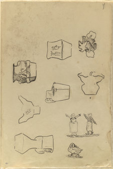 Paul Gauguin, Study Sheet with Ceramic Pots from the Album Briand, 1887–88, black chalk on paper, 34.3 × 22.8 cm, Musée d’Orsay, Paris