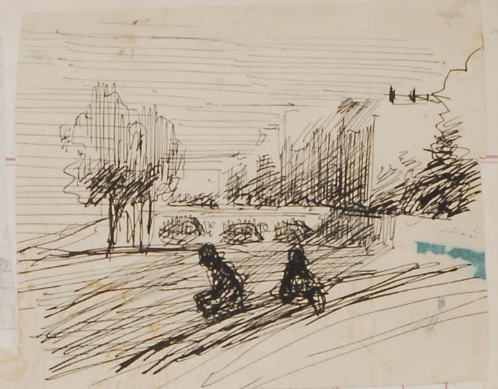 Emile Bernard, Sketch of figures along the Seine from the album L’enfance d’un peintre, c. 1885, black ink on paper Kunsthalle Bremen – Der Kunstverein in Bremen 