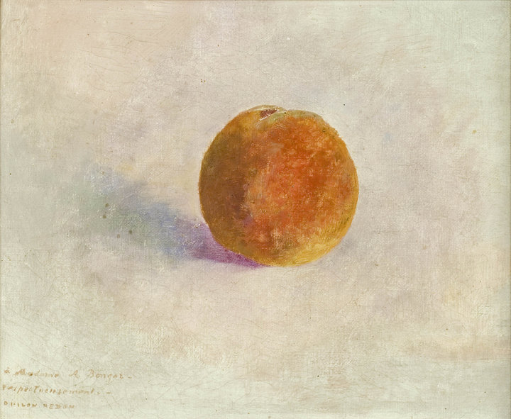 Odilon Redon, Peach, 1901. Oil on canvas, 20.5 × 25.5 cm. Inscribed: ‘à Madame A. Bonger – respectueusement’. Private collection