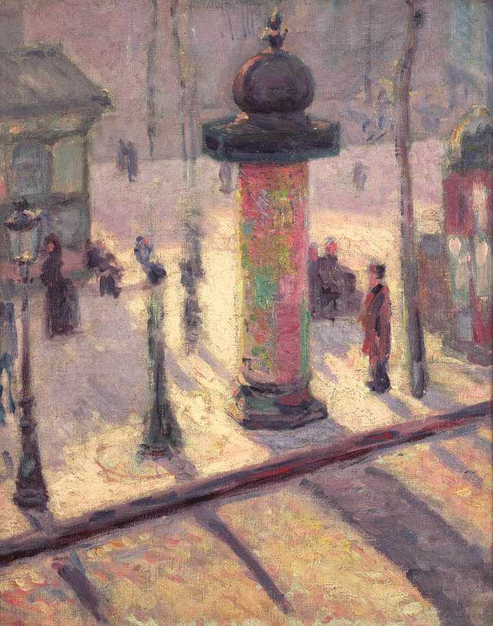 Louis Anquetin, The Kiosk: Boulevard de Clichy, Winter, 1885–86, oil on canvas, 42.2 × 35.5 cm, private collection 