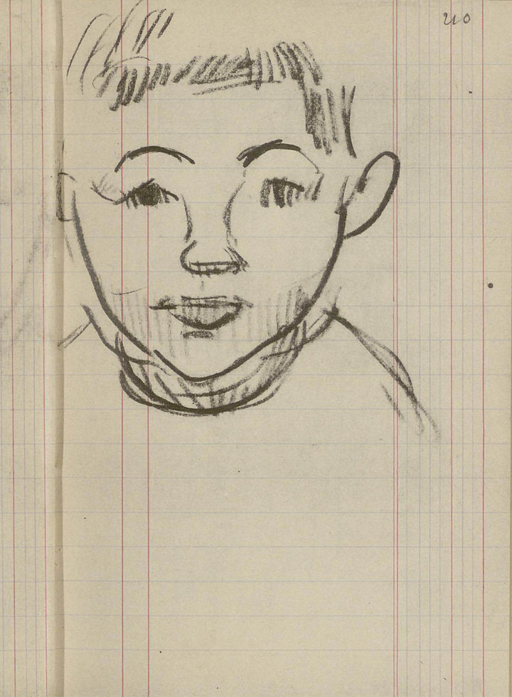 Paul Gauguin,  Sketches of Camille Roulin, 1888, in the ‘Carnet Huyghe’, published in and reproduced from René Huyghe’s facsimile 'Le Carnet de Paul Gauguin', 1952