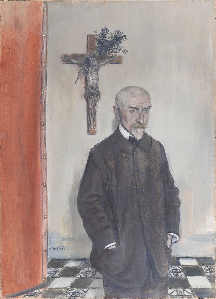 Portrait of writer and critic Joris-Karl Huysmans (1848–1907) by Jean-François Raffaëlli, c. 1903. Pastel and oil pastel on paper mounted on canvas, 63 × 38.6 cm. Musée d’Orsay, Paris