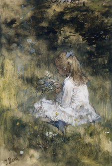 Jacob Maris, A Girl with Flowers on the Grass, 1878, chalk and watercolour, 39.1 x 26.1 cm, Rijksmuseum, Amsterdam 