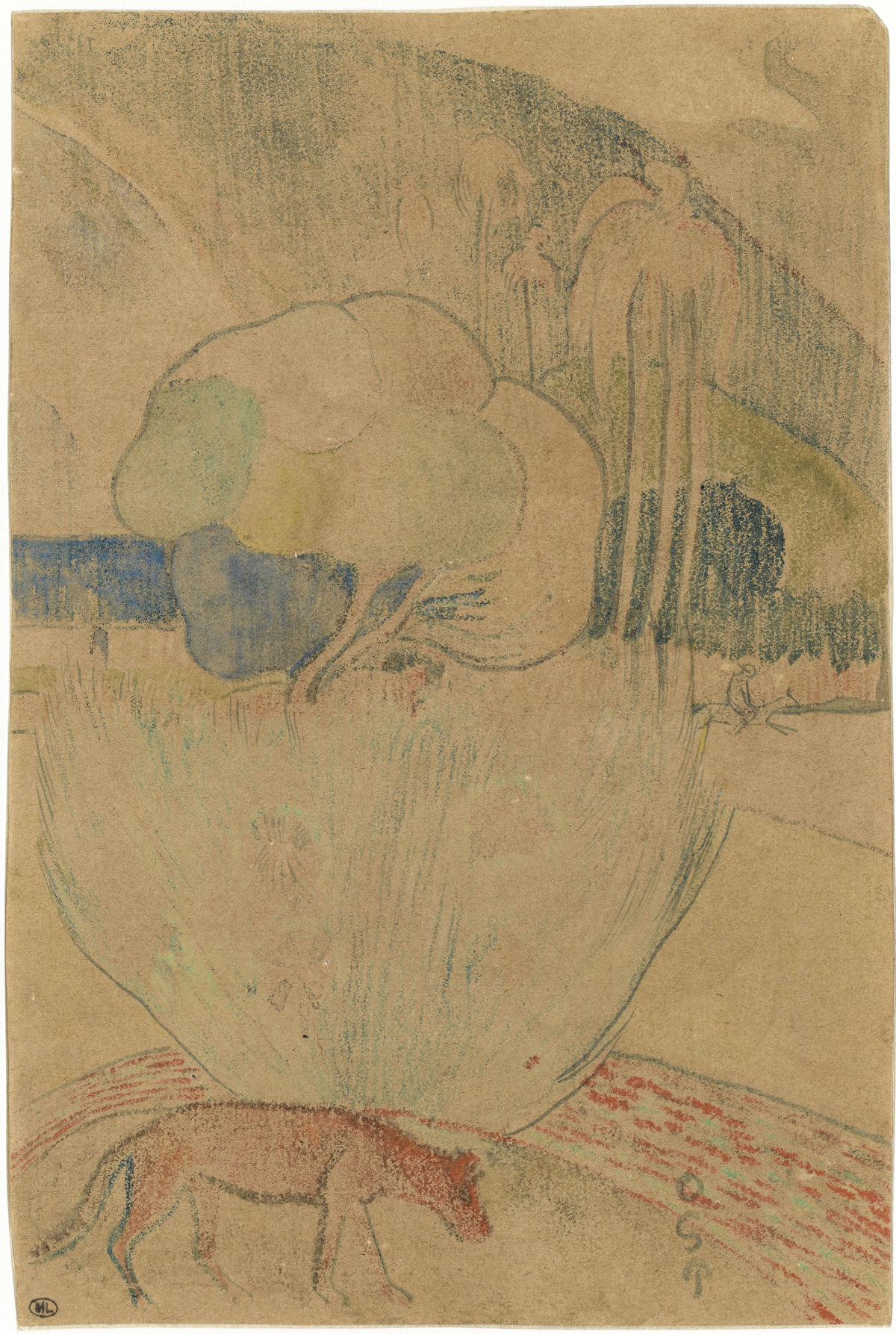 Paul Gauguin, The Mango Tree, 1894, watercolour monotype, selectively heightened with water-based colour and white chalk, on paper, laid down on presentation mount, 26.4 x 17.7 cm, Musée d’Orsay, Paris 
