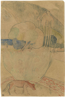Paul Gauguin, The Mango Tree, 1894, watercolour monotype, selectively heightened with water-based colour and white chalk, on paper, laid down on presentation mount, 26.4 x 17.7 cm, Musée d’Orsay, Paris 