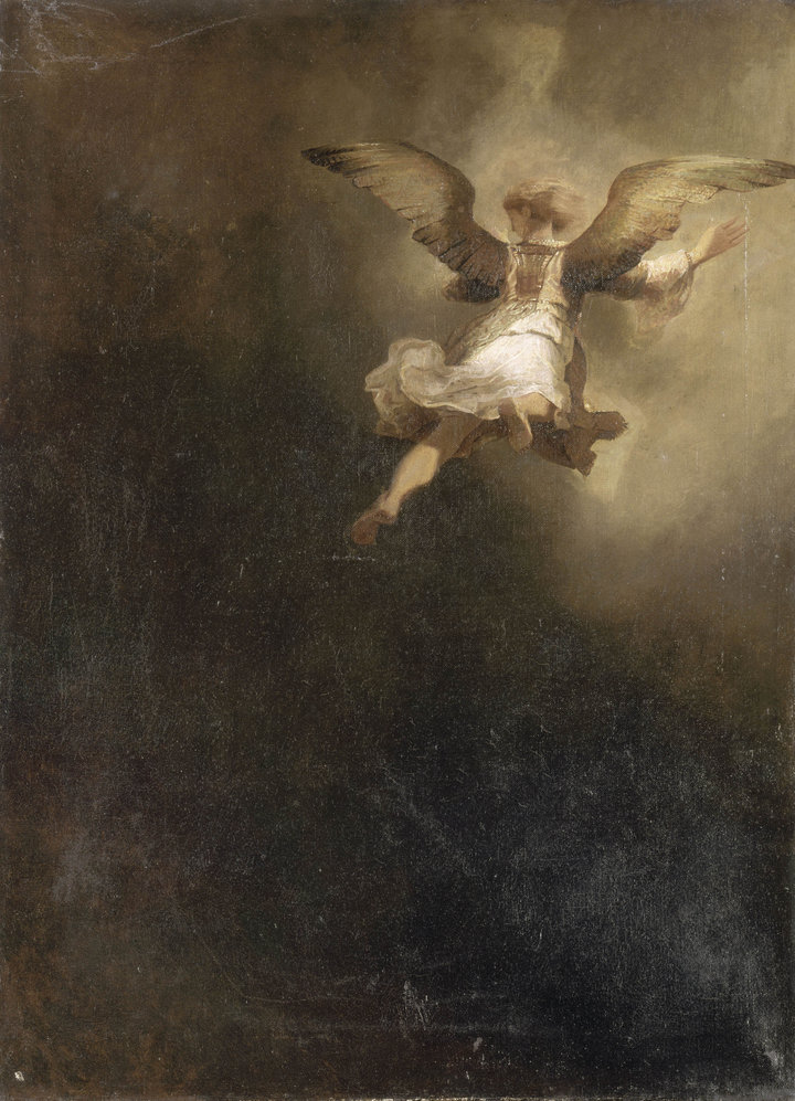 Odilon Redon, The Angel Raphael Leaving Tobit and his Family (after Rembrandt), c. 1862–75. Oil on canvas, 68 × 49.5 cm. Musée d’Orsay, Paris