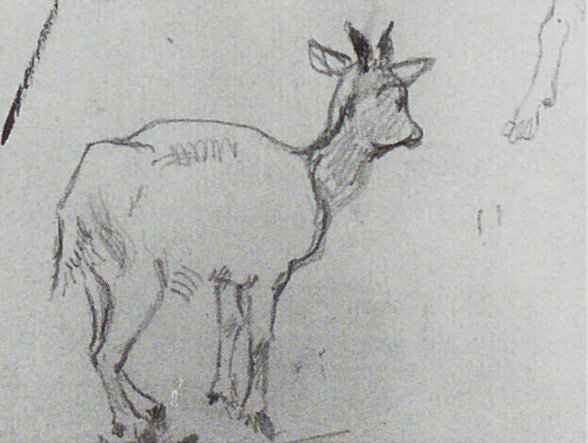 Paul Gauguin, Two Sketches of Goats, 1887, black chalk on paper, approx. 16 × 12 cm, private collection