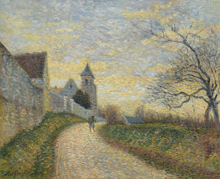Léo Gausson, Landscape near Lagny, the Church of Conches, 1887, oil on canvas, 37.5 × 46 cm, private collection