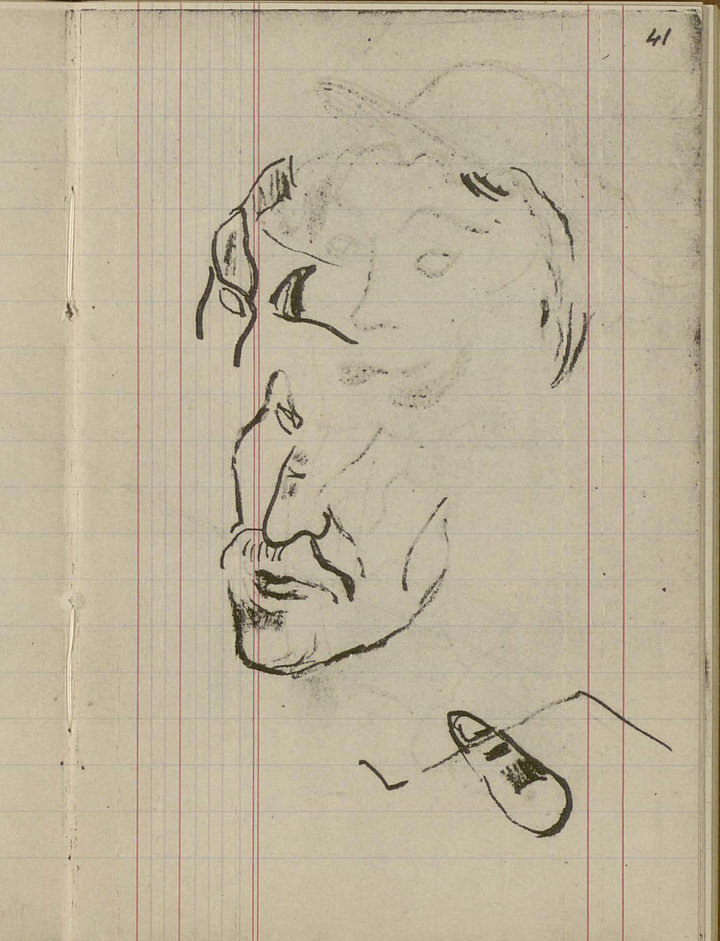 Paul Gauguin, Studies for Vincent van Gogh Painting Sunflowers, from the ‘Carnet Huyghe’, 1888 Black chalk on paper, 17 × 10.5 cm, published in and reproduced from René Huyghe’s facsimile Le Carnet de Paul Gauguin, 1952