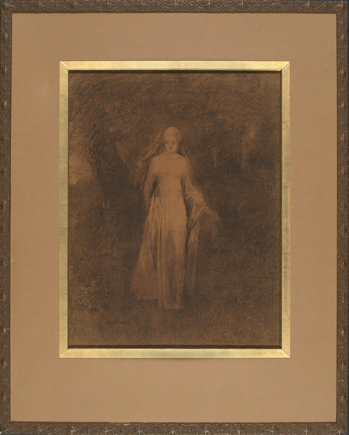 Redon, The Girl in the Woods, c. 1870–72, in its original matting and frame by Boyer. Van Gogh Museum, Amsterdam (State of the Netherlands)