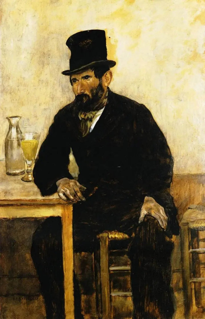 Jean-François Raffaëlli, Drinking Absinthe, 1880, oil on canvas, 32 × 50 cm, unknown collection