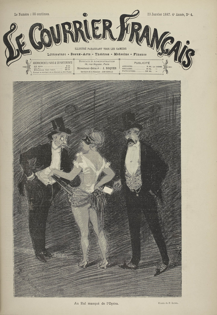 Ferdinand Lunel, At the Masked Ball of the Opera (Au bal masqué de l’Opéra), cover of Le Courrier français, 23 January 1887, Bibliothèque Nationale de France, Paris. Photo: BnF