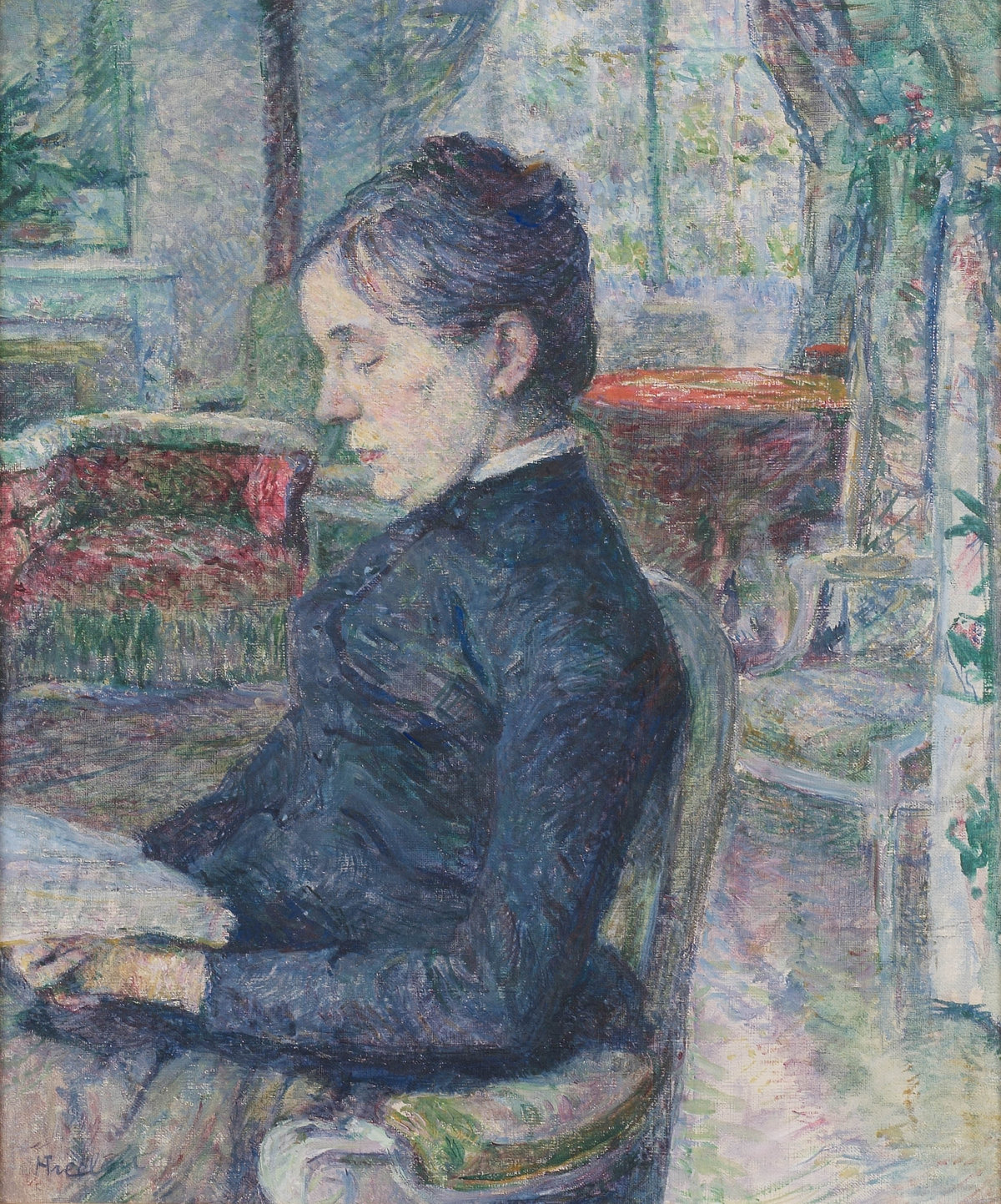 Henri de Toulouse-Lautrec, Adèle de Toulouse-Lautrec in the Salon at Malromé, c. 1886–87 (according to Murray 1991, clearly 1887; according to Roquebert 2019, summer or late 1886), oil on canvas, 59 × 45 cm, Musée Toulouse-Lautrec, Albi