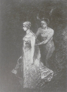 Odilon Redon, Marguerite hantée, 1872. Charcoal, black chalk, heightened with gouache, 37.3 × 27.9 cm. Location unknown