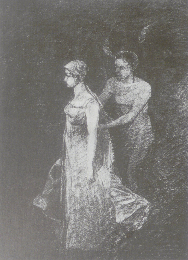 Odilon Redon, Marguerite hantée, 1872. Charcoal, black chalk, heightened with gouache, 37.3 × 27.9 cm. Location unknown