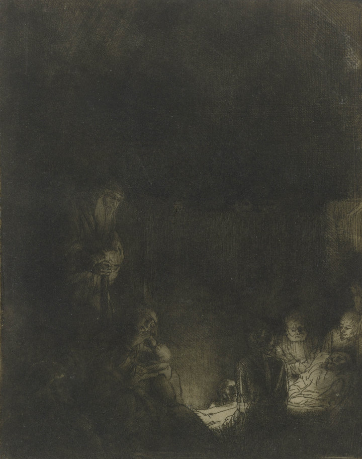 Rembrandt van Rijn, The Entombment, c. 1654. Etching and drypoint on paper, 4th state of 4,21 × 16 cm. Rijksmuseum, Amsterdam