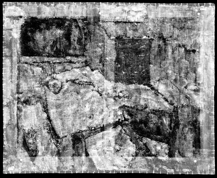 X-radiograph of Paris in the Snow, where the dark lines indicate how distinctly Gauguin separated the blocks of colour on the canvas. 