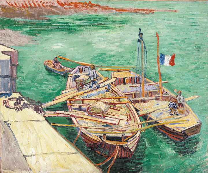 Vincent van Gogh, Quay with Men Unloading Sand Barges, 1888, Oil on canvas, 55.1 × 66.2 cm  Museum Folkwang, Essen, F449. Photo: Museum Folkwang Essen / ARTOTHEK