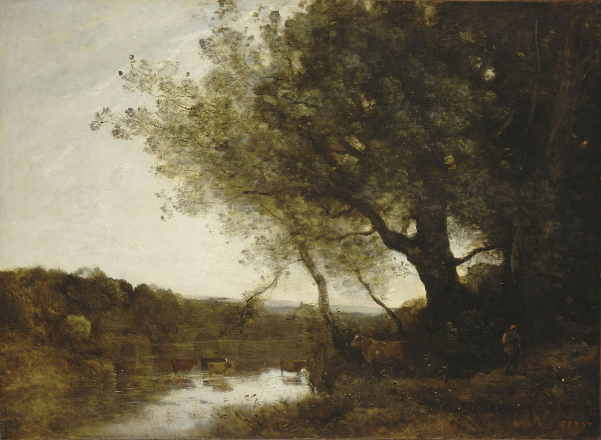 Camille Corot, Passage of the Ford, Evening, 1868. Oil on canvas, 99 × 135 cm. Musée des beaux-arts de Rennes