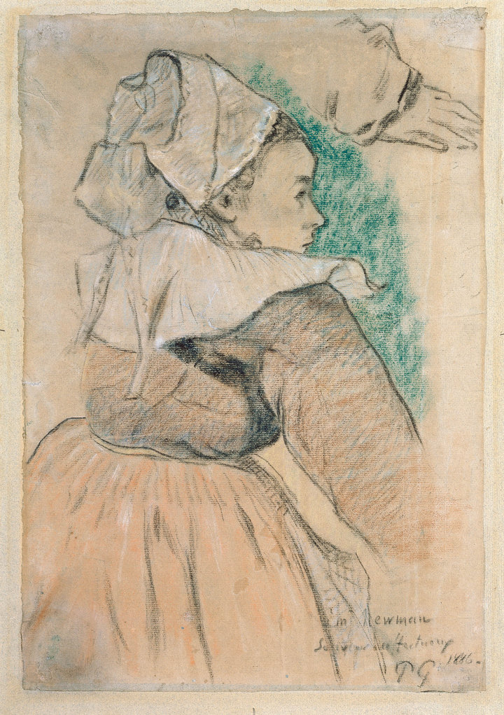 Paul Gauguin, Breton Woman in Profile with Study of a Hand, 1886, black and coloured chalk on paper, 46.5 × 32 cm, private collection. Photo: © 2007 Christie’s Images Limited
