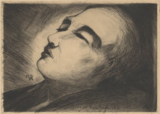 Paul van Ryssel (pseudonym for Paul Gachet), Portrait of Vincent van Gogh on his Deathbed, 1890, etching on paper, 12 × 16.9 cm, Van Gogh Museum (Vincent van Gogh Foundation)   