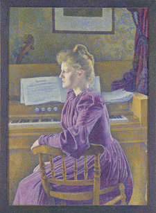 Portrait of artist and musician Maria Sèthe (1867–1943) by Théo Van Rysselberghe, 1891. Oil on canvas, 120 × 86 cm. Royal Museum of Fine Arts, Antwerp
