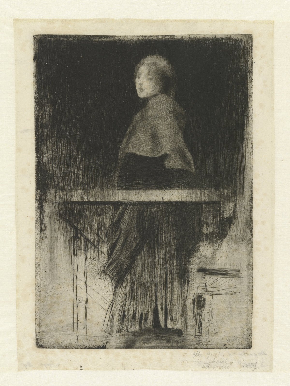 Albert Besnard, Woman with a Cape (La femme à la pèlerine), 1889, etching and roulette on paper, 25.2 × 18.3 cm, Van Gogh Museum, Amsterdam (Vincent van Gogh Foundation)