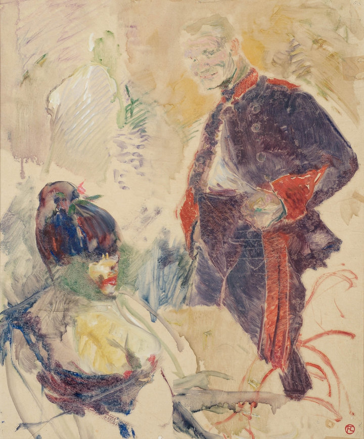 Henri de Toulouse-Lautrec, Artilleryman and Woman, 1886, oil on tracing paper, 56 × 46 cm, Musée Toulouse-Lautrec, Albi