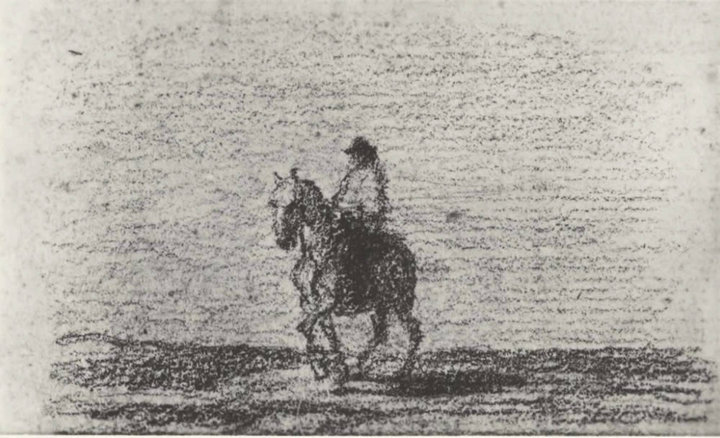Honoré Daumier, Man on Horseback, undated, black chalk on paper, 6 x 9.9 cm, present whereabouts unknown