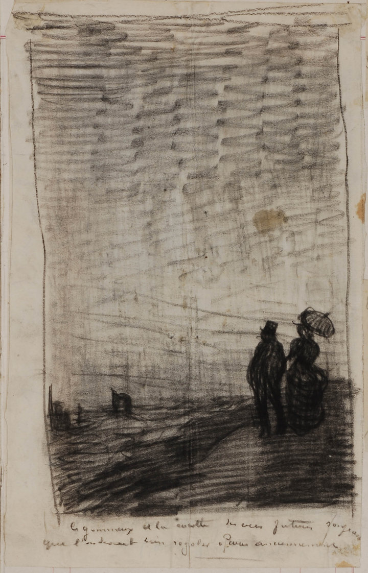 Emile Bernard, Sketch of two figures in a landscape, from the album L’enfance d’un peintre (p. 30), c. 1885, charcoal on paper Kunsthalle Bremen – Der Kunstverein in Bremen 