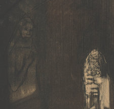 Odilon Redon, Temple with Barbarian Idols, 1898. Various charcoals, black pastel and fixative application on cream wove paper, 51.2 × 37.8 cm. Van Gogh Museum, Amsterdam (State of the Netherlands)