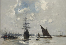 Frank Myers Boggs, Ships on the Thames, date unknown, oil on canvas, 45.7 x 65.4 cm, whereabouts unknown