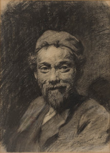 Meijer de Haan, Self-Portrait with Baker’s Cap, c. 1880–82, charcoal on paper, 29 × 21.5 cm, private collection