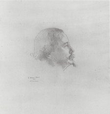 Odilon Redon, Portrait of Marius-Ary Leblond, 1913. Sanguine on paper, 45 × 42 cm. Private collection