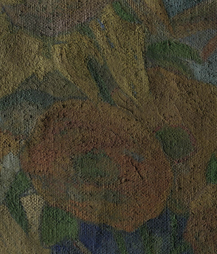 Detail of Vincent van Gogh Painting Sunflowers (fig. 1) under raking light